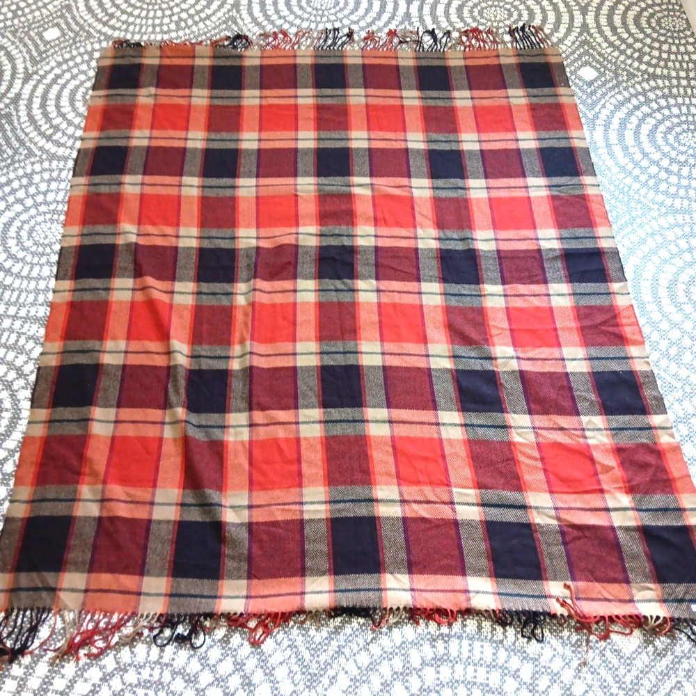 Pottery Barn Plaid Fringe Dunston Throw Accent Blanket Lightweight Fringe Cozy - Picture 2 of 5